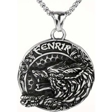 Herşey Nota Çift Taraflı Kullanım Iskandinav Mitolojik Fenrir Kurt Kolye / Viking Pusula Gümüş Kolye