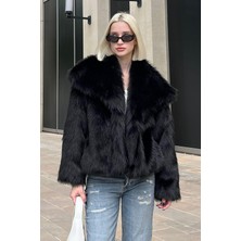 Madmext Siyah Yumuşak Dokulu Kadın Kürk Mont MG2204