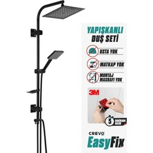 Siyah 3m Yapışkanlı Easyfix Tepe Yağmur Robot Duş Başlığı Seti Farah ( Türkiye Garantili)