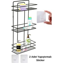 Yapıştırmalı Paslanmaz Siyah 3 Katlı Düz Banyo Köşeliği Şampuanlık Köşelik Banyo Rafı