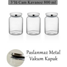 Krm Home 3 Adet 800 ml Çay, Kahve ve Şeker Cam Kavanoz Seti - Vakumlu Metal Kapaklı Siyah Etiketli