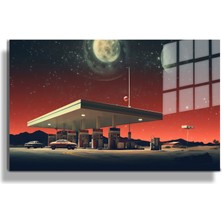 Miyrem Premium^# Glass Art- Vintage-Retro-Popart Tablo Serisi Cam Tablo-Route 66 Patrol- 70