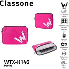 Classone WTX-K146 13, 14 inch WTXpro Serisi Su Geçirmez Kumaş, Macbook,Mac Air,Laptop Kılıfı - Pembe