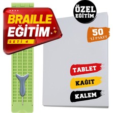 Braille Eğitim Seti 4 (50'li) (4 Satırlı Braille Tablet, Braille Kalem, 50'li Braille Yazı Kağıdı)