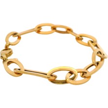 Oval ve Düz Ataş Zincirli Şık Yeşil Altın Bileklik