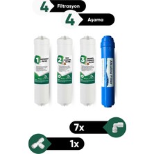 Water Maybach 4 Aşamalı Su Arıtma Filtresi Seti - Sediment Gac Karbon Granül Karbon ve Alkalin Filtre + Bağlantı Aparatları