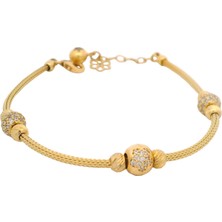 Zirkon Taş Detaylı Dorika Toplu Şık Yeşil Altın Bileklik