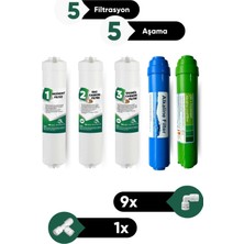 Water Maybach 5 Aşamalı Su Arıtma Filtresi Seti - Sediment Gac Karbon Granül Karbon Alkali ve Ph Artırıcı Filtre + Bağlantı Aparatları