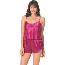 Findit Vişne Saten Babydoll Şort Takımı