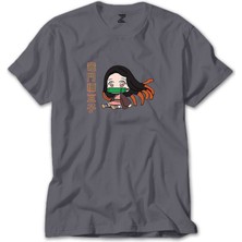 Demon Slayer Nezuko Kamado Tiny Gri Tişört