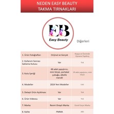 Easy Beauty Desenli Takma Tırnak Seti 24'lü. Lila Orta Uzunluk Kare. Takma Tırnak Aksesuarları Hediye. W548