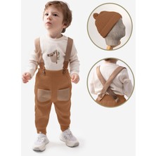 Miniğimin Cicileri Triko Salopet Erkek Bebek 3 lü takım - Kahverengi