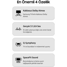 Samsung Soundbar Ev Sinema Sistemi Dolby Atmos 320W, 3.1.2 Kanal, Bluetooth, HDMI, Wifi Bağlantılı Premium 3 Boyutlu Berrak ve Süsleyici Ses