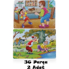 Beyhan Bayhan 2 Adet 36 Parça Karton Yapboz Puzzle 4-5 Yaş - Arkası Sürpriz Boyamalı - 33X23 cm