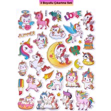 Sevimli Unicorn Kabartmalı Çıkartma Etiket Sticker Çocuk Stickerları