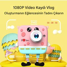 Çift Objektifli 1080 P Sünger Bob Kare Pantolon Çocuklar Için Dijital Video Kamera Pembe