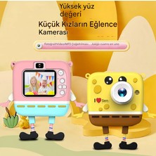 Çift Objektifli 1080 P Sünger Bob Kare Pantolon Çocuklar Için Dijital Video Kamera Pembe