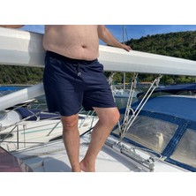 Erkek Büyük Beden Lacivert Düz Renk Standart Boy Mayo Deniz Şortu
