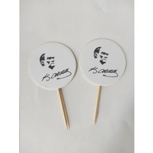 TM Tasarım Mağazası 30 Adet Atatürk Baskılı Pasta Kürdanı 6,5 cm - 10 Kasım