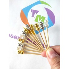 TM Tasarım Mağazası 100 Adet Dekoratif Renkli Çift Incili Kokteyl Kürdanı 6 cm - Inci 8 mm - Incili Kürdan