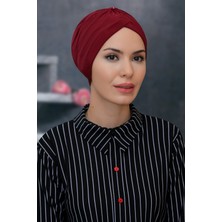 Hürrem Bone Bordo Pratik Hazır Geçmeli Tesettür Bone Sandy Kumaş Taçlı Büzgülü 1208_16