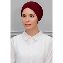 Hürrem Bone Bordo Pratik Hazır Geçmeli Tesettür Bone Sandy Kumaş Çapraz Büzgülü 1801_16