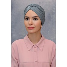 Hürrem Bone Gri Pratik Hazır Geçmeli Tesettür Bone Fukuro Sandy Kumaş Büzgülü 1831_15