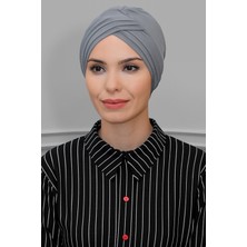Hürrem Bone Gri Pratik Hazır Geçmeli Tesettür Bone Sandy Kumaş Üç Çapraz 1803_15