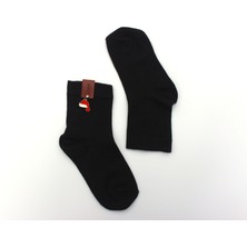 Solidsocks Çocuk Çorap %100 Pamuk Doğal Sıkmayan Bilek Tasarımı Yeni Yıl Koleksiyonu Noel Baba Şapka Charm Detaylı (Siyah Renk)