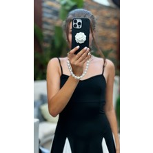 Cherry Carter Iphone 15 Pro Uyumlu Telefon Kılıfı- Inci Tasarım Telefon Askısı- Gül Detaylı Incili Kılıf