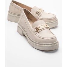 Kadın Tokalı Loafer Ayakkabı BEJ CİLT