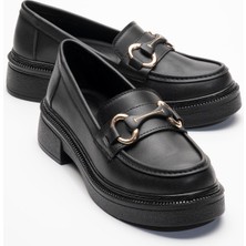 Kadın Tokalı Loafer Ayakkabı  SİYAH CİLT