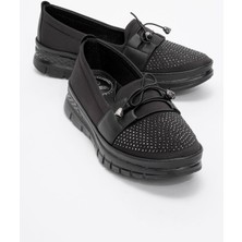 Ccway Kadın Lastik Bağlı Günlük Ayakkabı Siyah Cilt