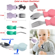 Jojobebek Ayıcık Figürlü Silikon Saplı Paslanmaz Çelik Uçlu Çatal Kaşık Takımı  ve Saklama Kutusu / Pembe Renk