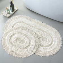 Teksev Doğal Pamuklu Spagetti Oval Krem 2'li Banyo Paspası Seti Banyo Halısı Yıkanabilir Klozet Takımı