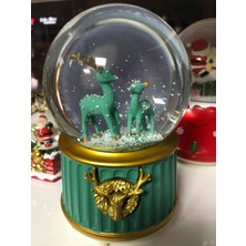 Sevimli Geyikler Love Kar Küresi Işıklı Müzikli Kar Püskürtmeli Büyük Boy Hediye Kutulu