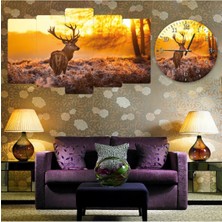 Zevahir Mobilya Dekorasyon 5 Parça Mdf Geyik Tablo Ve Mdf Saat Kombin