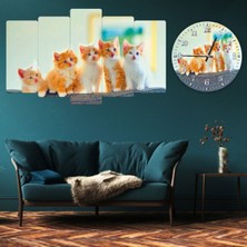 Zevahir Mobilya Dekorasyon 5 Parça Mdf Yavru Kediler Tablosu Ve Mdf Saat Kombin