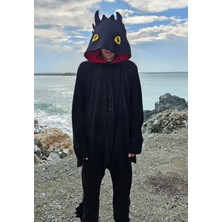 Dişsiz Ejderha Kostümü Yetişkin | Siyah Ejderha Pijama Tulum Kostüm