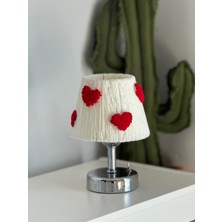 Maison Avf Punch Kadife Kırmızı Kalp Detaylı Masa Lambası Alt Gümüş Kablosuz Masa Üstü