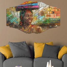 Zevahir Mobilya Dekorasyon 5 Parça Mdf Afrikalı Renkli Yüzlü Kadın Tablo
