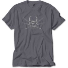 Z zepplin Samurai Skull Sword Gri Tişört