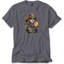 Z zepplin Kovboy Woman Skull Gri Tişört