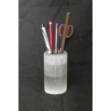 Pozitif Doğal Taş Beyaz Selenit Kalemlik Mumluk 046