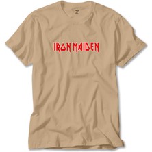 Z zepplin Iron Maiden Red Text Krem Tişört