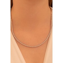 Osmanlı Gümüş Kadın Gümüş Kolye -Duru Zirkon Taşlı Model Kadın Kolye