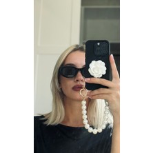 Cherry Carter 16 Pro Max Uyumu Inci Tasarım Telefon Kılıfı- Gül Detaylı Telefon Askısı
