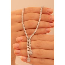 Osmanlı Gümüş Kadın Gümüş Kolye - Sultan Baget Taşlı Zirkon Süslemeli Kadın Kolye