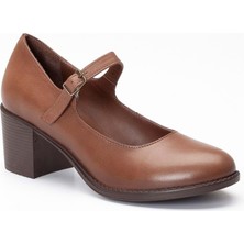 Analin Shoes Kadın  Deri Bantlı Topuklu Ayakkabı - Ceviz