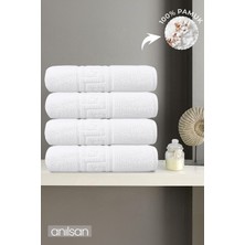 Anılsan 4'lü Greek Beyaz Banyo Havlusu - 70 x 140  cm , 490 Gr, PAMUK, Spa ve Otel Havlusu